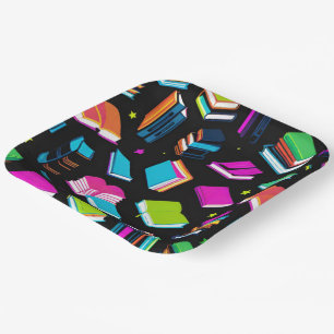 Booking It Colorful Square Paper Plate
