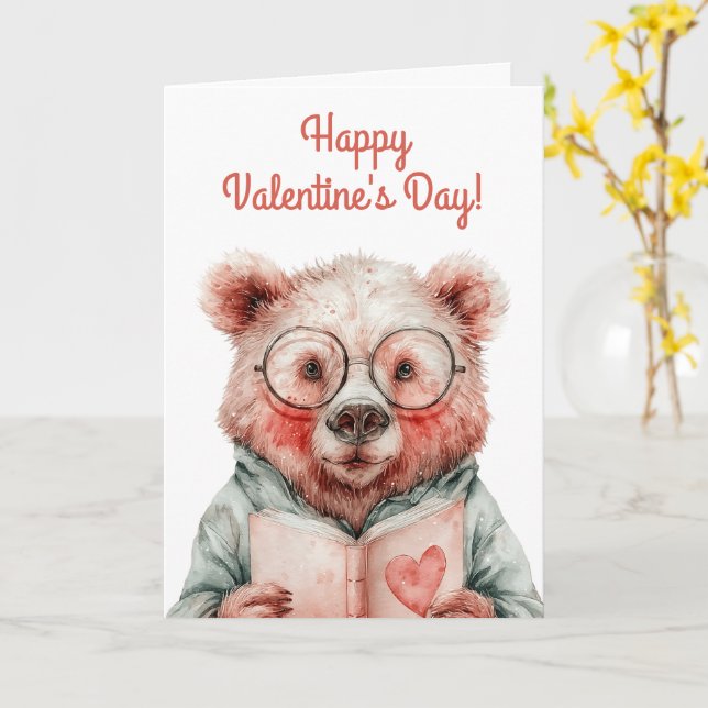 Bookish Bear Valentine`s Day Card (Yellow Flower)