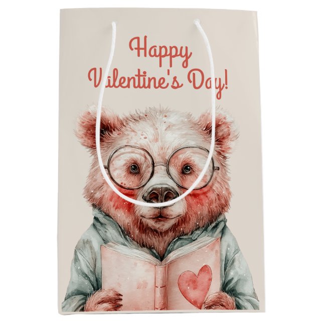 Bookish Bear Valentine`s Day Medium Gift Bag (Front)