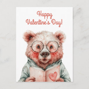 Bookish Bear Valentine`s Day Postcard