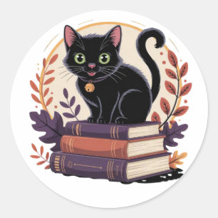 Bookish Black Cat – Kids' Sticker