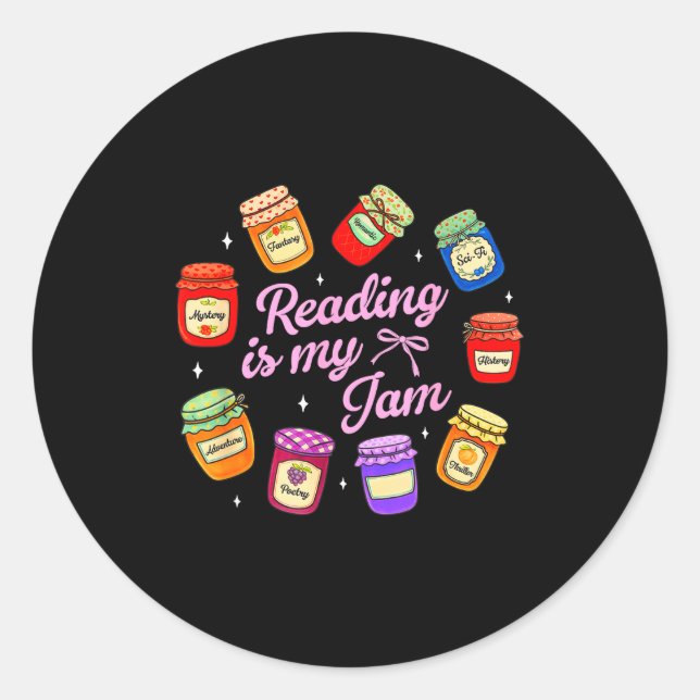 Bookish book lover librarian reader reading is jam classic round sticker (Front)