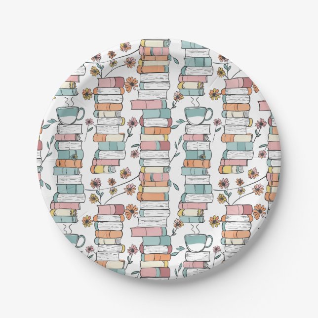 Bookish Books Pastel Pink Paper Plates (Front)