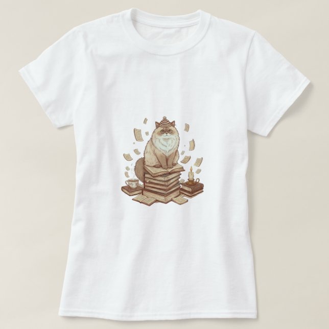 Bookish Cat Aesthetic T-Shirt (Design Front)