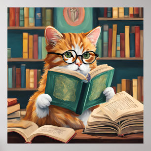 Bookish Cat Wall Art Print – Cute Reading Cat 