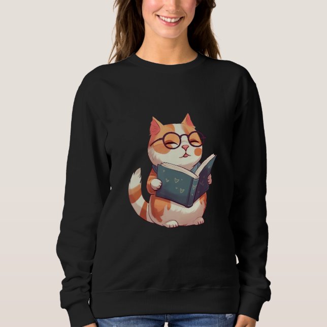 Bookish Cat with Glasses  Cute & Intellectual Desi Sweatshirt (Front)