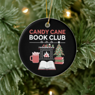 Bookish Christmas Candy Cane Book Club Bookish Ceramic Ornament