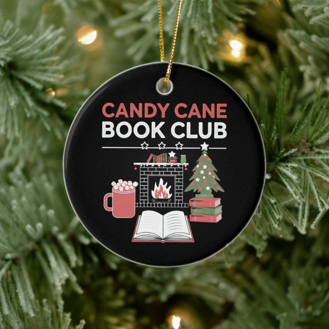 Bookish Christmas Candy Cane Book Club Bookish  Ceramic Ornament (Tree)
