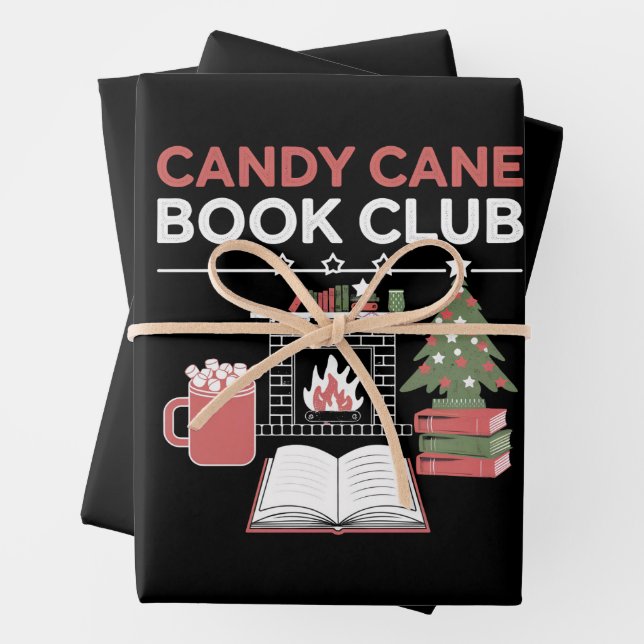 Bookish Christmas Candy Cane Book Club Bookish  Wrapping Paper Sheet (In situ)