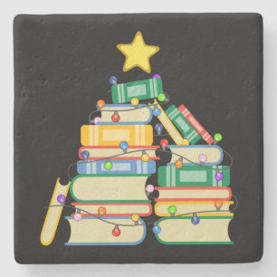Bookish Christmas Tree II Stone Coaster