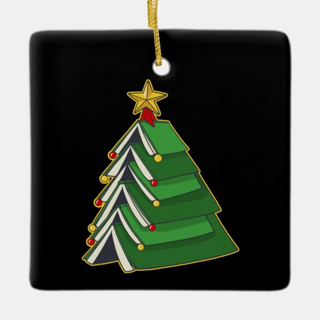 Bookish Christmas Tree IV Ceramic Ornament (Front)