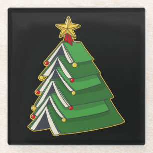 Bookish Christmas Tree IV Glass Coaster