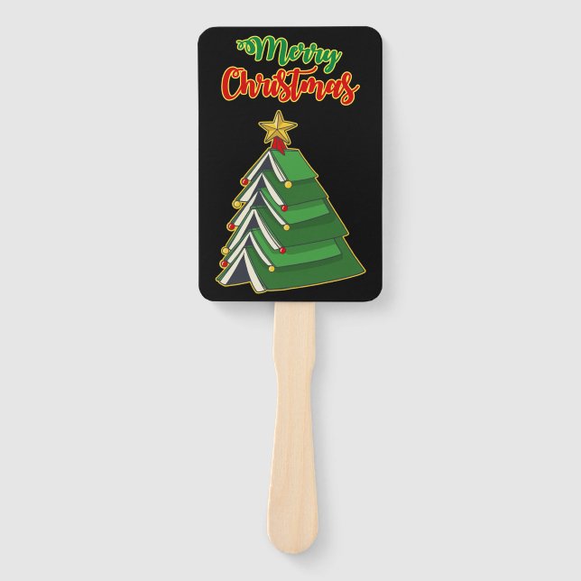 Bookish Christmas Tree IV Hand Fan (Front)