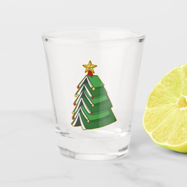 Bookish Christmas Tree IV Shot Glass (Front)