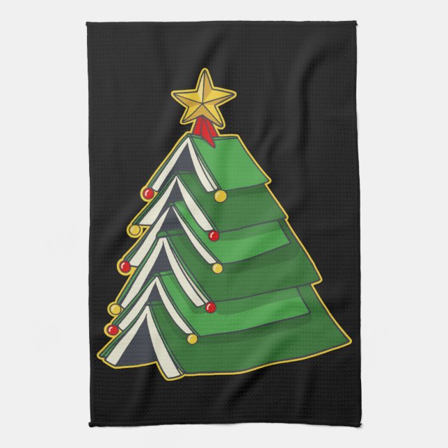 Bookish Christmas Tree IV Tea Towel (Vertical)