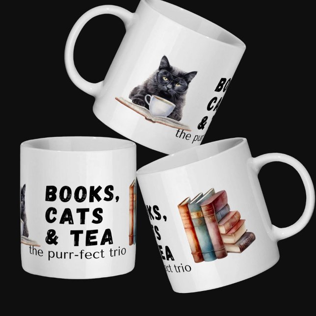 Bookish gift book lovers, cat owners, tea drinkers coffee mug (Creator Uploaded)