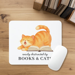 Bookish Ginger Cat Funny Book Lover Saying Mouse Pad