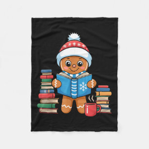 Bookish Gingerbread Reading Books Christmas Pajama Fleece Blanket