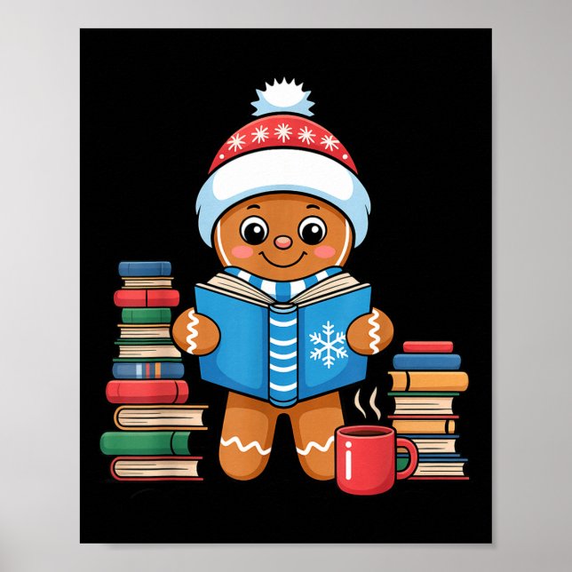 Bookish Gingerbread Reading Books Christmas Pajama Poster (Front)