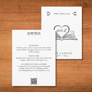 Bookish Heart Monogram Library Wedding Details Enclosure Card