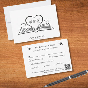 Bookish Heart Monogram Library Wedding RSVP Card