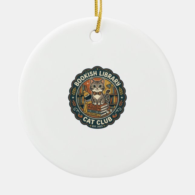 Bookish Library Cat POD Vector Art - Bookish Libra Ceramic Ornament (Front)