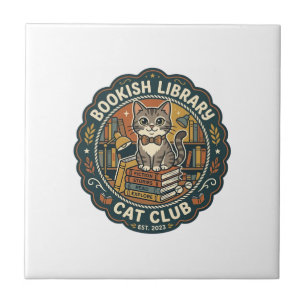 Bookish Library Cat POD Vector Art - Bookish Libra Ceramic Tile