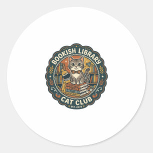 Bookish Library Cat POD Vector Art - Bookish Libra Classic Round Sticker