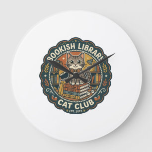 Bookish Library Cat POD Vector Art - Bookish Libra Large Clock