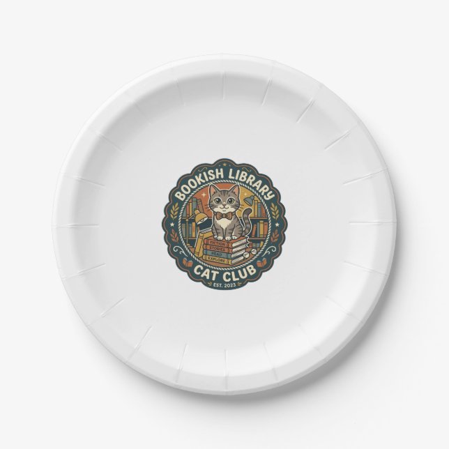 Bookish Library Cat POD Vector Art - Bookish Libra Paper Plate (Front)