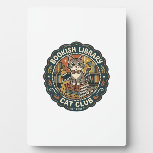 Bookish Library Cat POD Vector Art - Bookish Libra Plaque (Front)