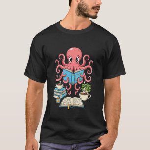 Bookish Octopus Reading Books and Coffee Literary T-Shirt