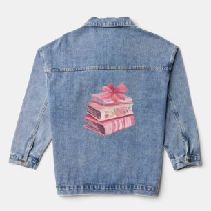 Bookish pink watercolor bow reading love denim jacket