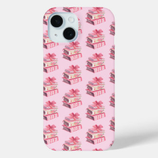 Bookish pink watercolor bow reading love girly iPhone 15 case