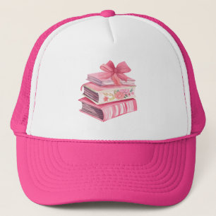 Bookish pink watercolor bow reading love trucker hat