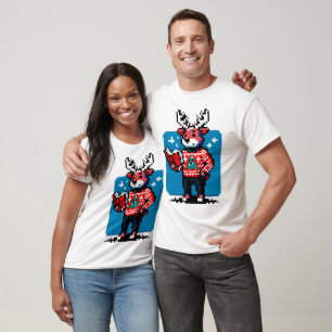 Bookish Reindeer - Cozy Pixel Art Christmas Design T-Shirt