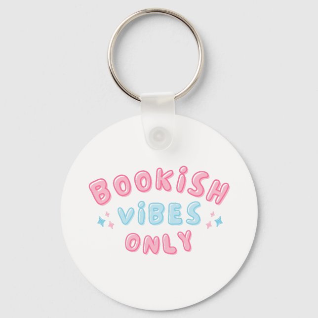 Bookish Vibes Only Cute Typography Groovy Key Ring (Front)