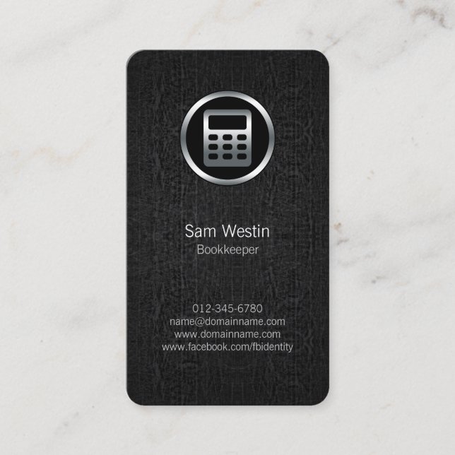 Bookkeeper Calculator Black Grunge Business Card (Front)