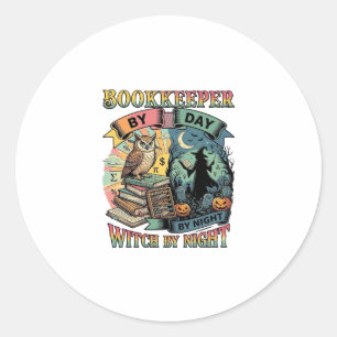Bookkeeper Day Witch Night Halloween Owl Books Pum Classic Round Sticker