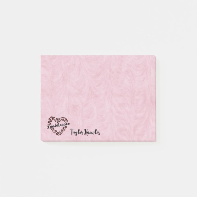 Bookkeeper Leopard Heart Frame Pink 4"x3" Post-it Notes (Front)