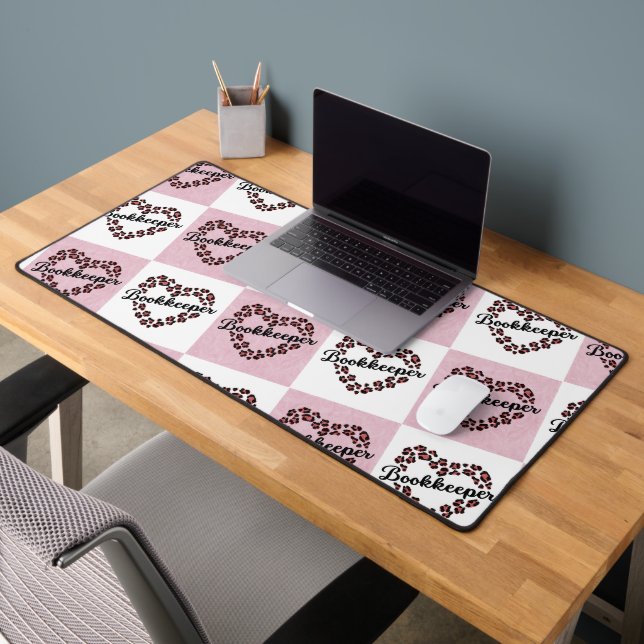 Bookkeeper Leopard Heart Frame Pink White Desk Mat (Office 2)