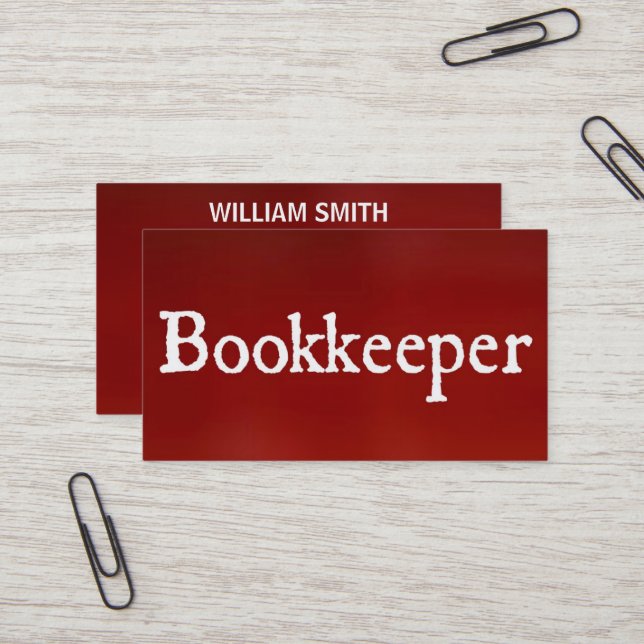Bookkeeper Red Business Card (Front/Back In Situ)