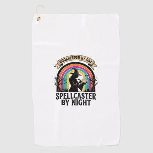 Bookkeeper Witch Retro Halloween Accounting Design Golf Towel