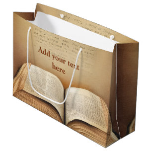 Booklovers vintage book - add a name or text to a large gift bag