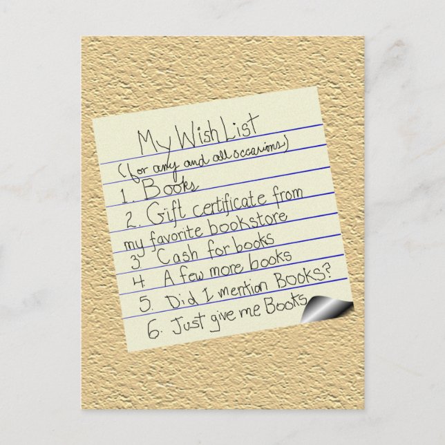 Booklover's Wish List Postcard (Front)
