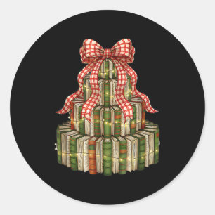 Bookmas Tree Christmas Librarian Book Lover Holida Classic Round Sticker