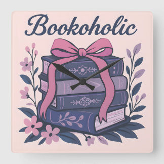 Bookoholic Square Wall Clock
