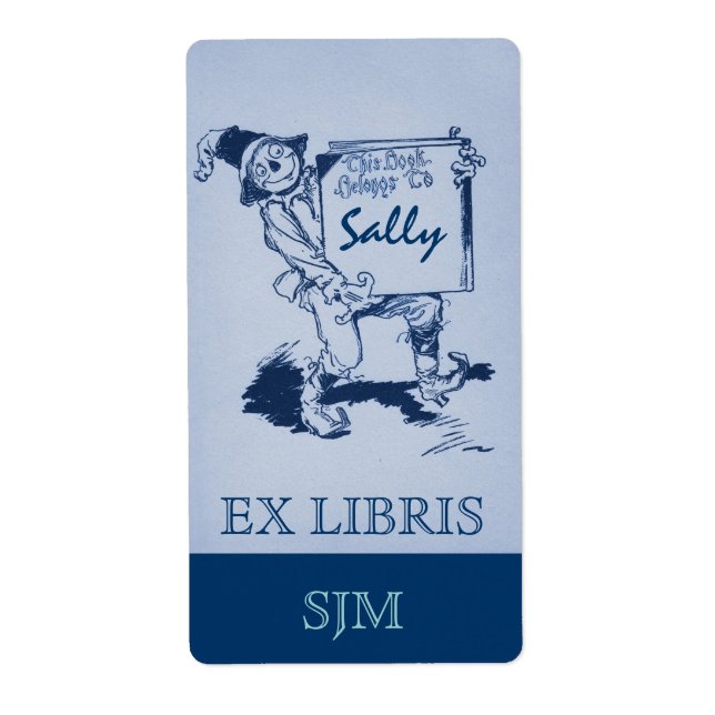 Bookplate Antique Scarecrow Holds Book EX LIBRIS (Front)
