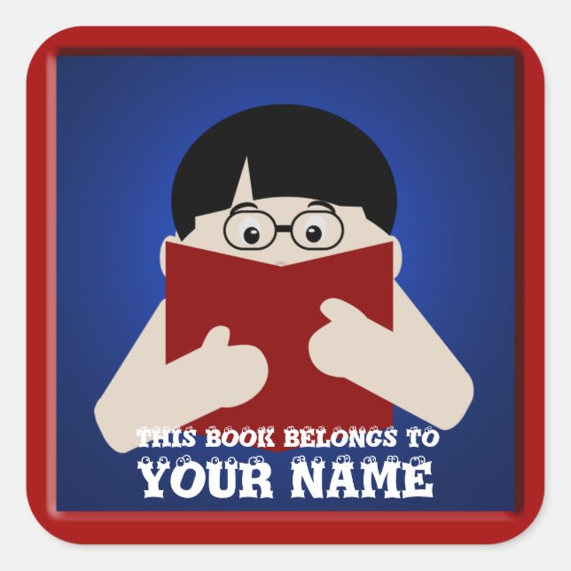 Bookplate Boy 2 Reading Book Custom Square Sticker (Front)