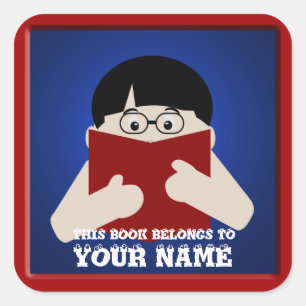 Bookplate Boy 2 Reading Book Custom Square Sticker